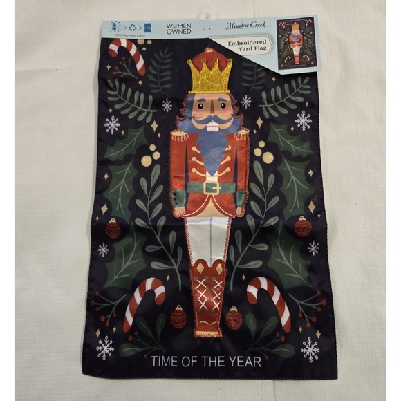 Other - NWT Hand Stitched Embroidered Small Yard Flag Christmas Nutcracker 11.5" X 18"‎